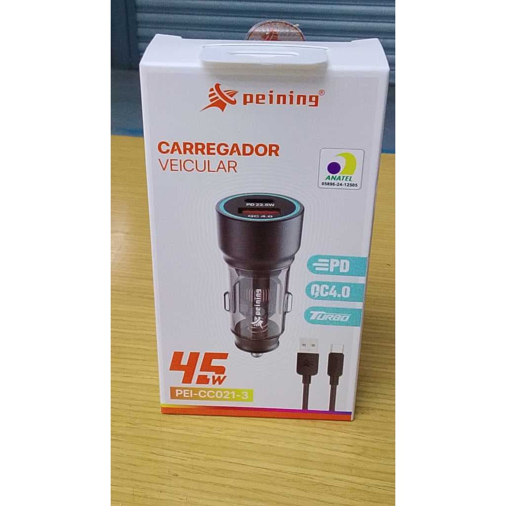 Carregador Turbo Veicular Carga Rápida com Cabo 2 Saídas