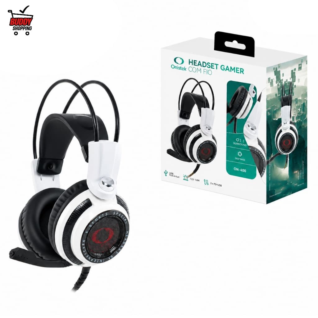 Headset Gamer Onistek ON-400 com Fio LED 40mm USB e 2 Plugues P2 para PC Notebook