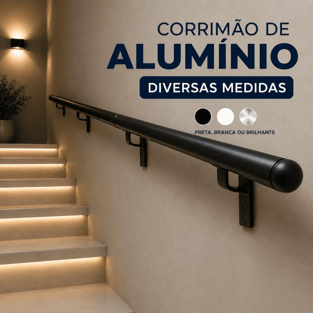 Corrimão de Parede 1,50 Metros a 6,00 Metros Escada Barra de Apoio Kit Completo Para Instalação Cor Inox Branco Preto