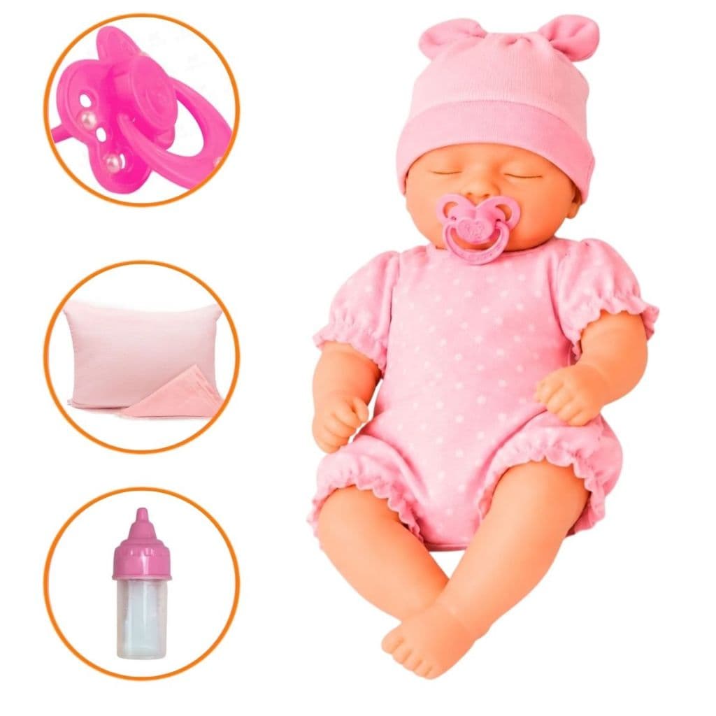 Boneca Piguty Com Mamadeira e Chupeta Travesseirinho Bebê Reborn 100% Vinil