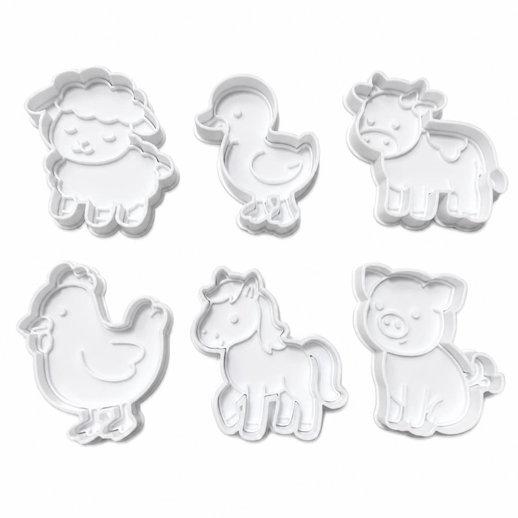 Kit 6 Cortadores Molde Animais da Fazenda Biscoito Massa Pasta Americana Massinha Modelar Galinha Cavalo Porco halloween