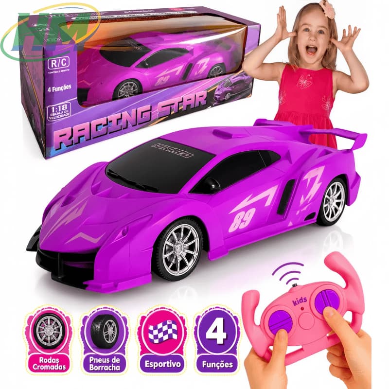 ✅[BR Seller]Carrinho Controle Remoto Esportivo Roxo 1:18, 4 Funções Brinquedo para Crianças Meninas