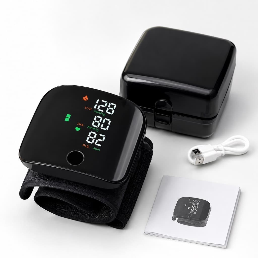 Aparelho Medidor De Pressão Arterial Digital De Braço Pulso Recarregável Usb Com Monitor Digital Led Compacto E Portátil