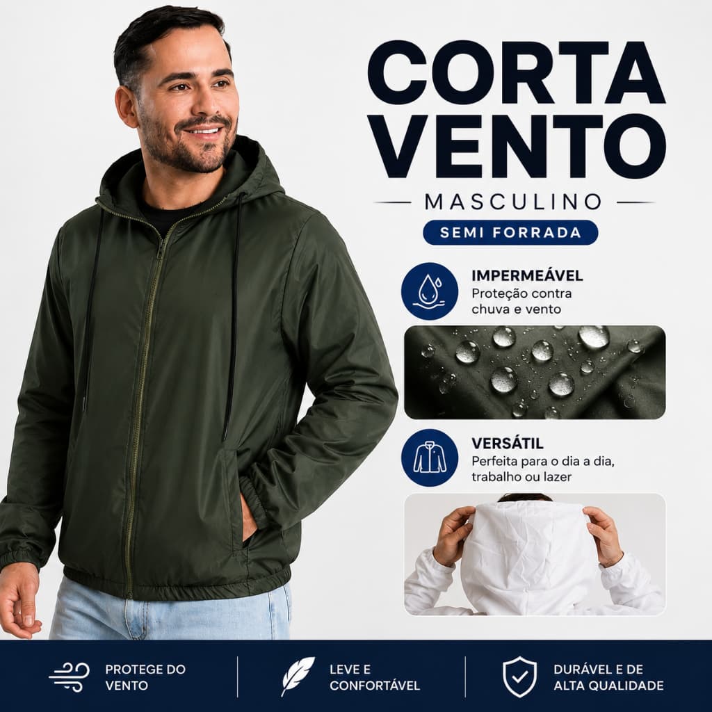 Jaqueta Corta Vento Masculino Semi Forrada Lisa impermeável