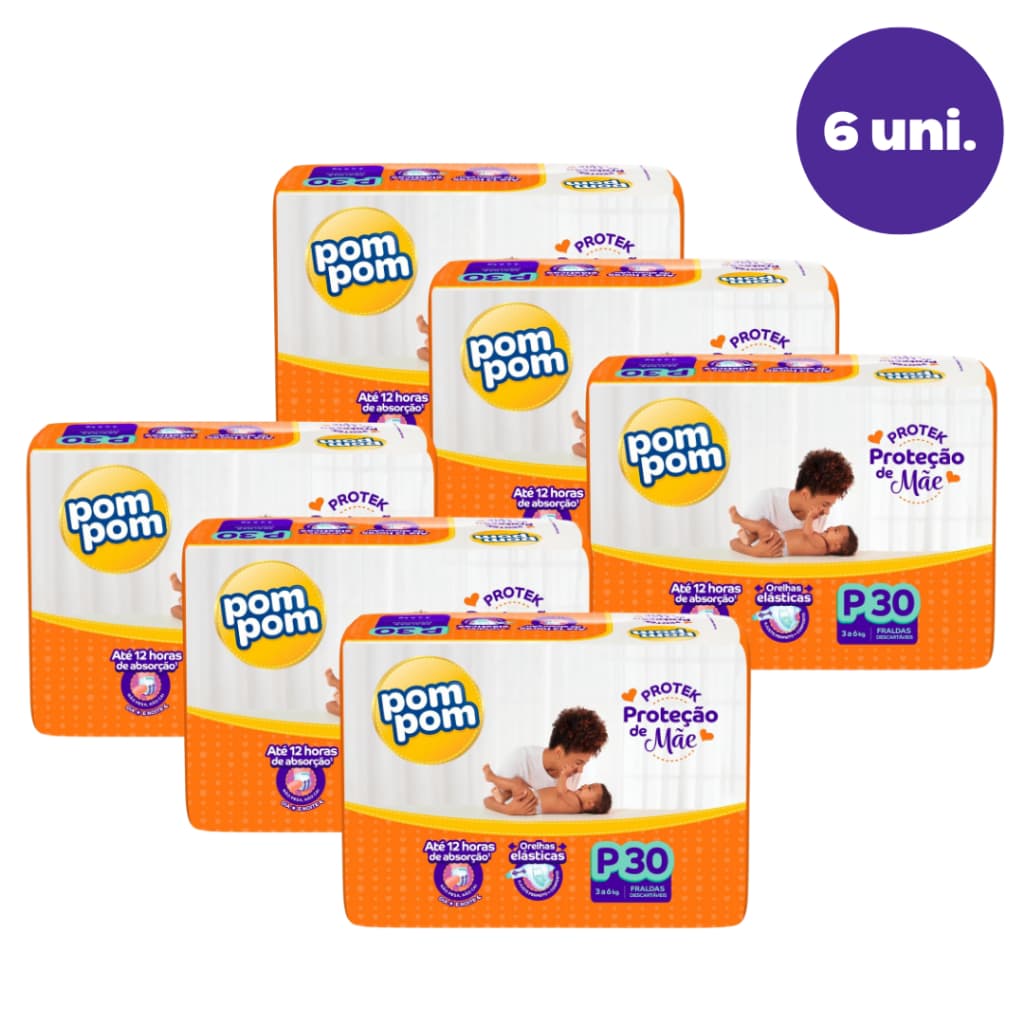 Kit 6 Fralda Descartável Infantil Pom Pom Clássica Jumbo