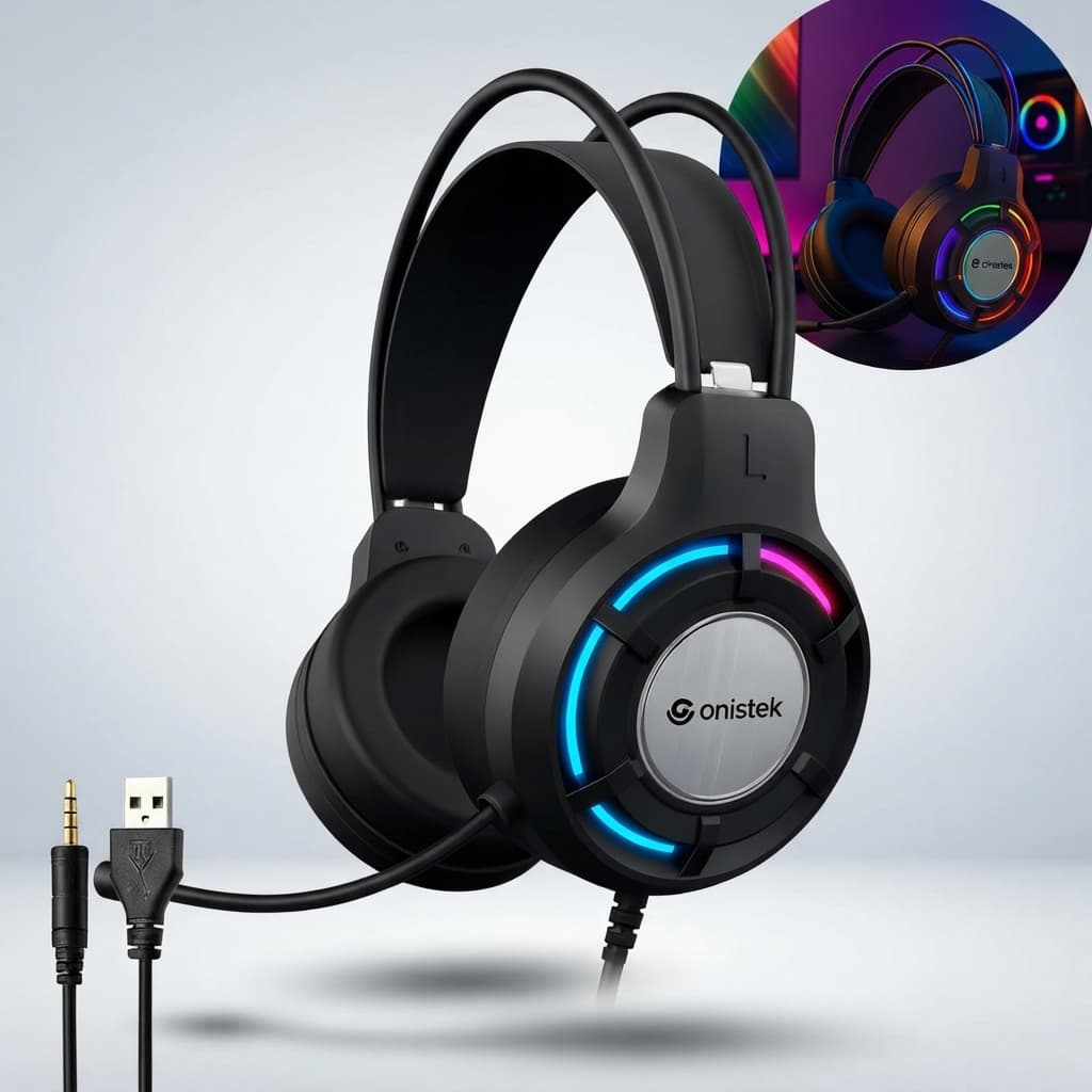 Headset Gamer RGB ON-FN637 50mm com Microfone para PC, P4, P5, Xbox, Notebook e Games