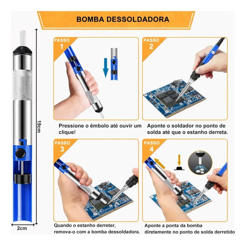 Kit Ferro de Solda 60w Profissional Completo Ajustavel Completo Eletrônica 127v