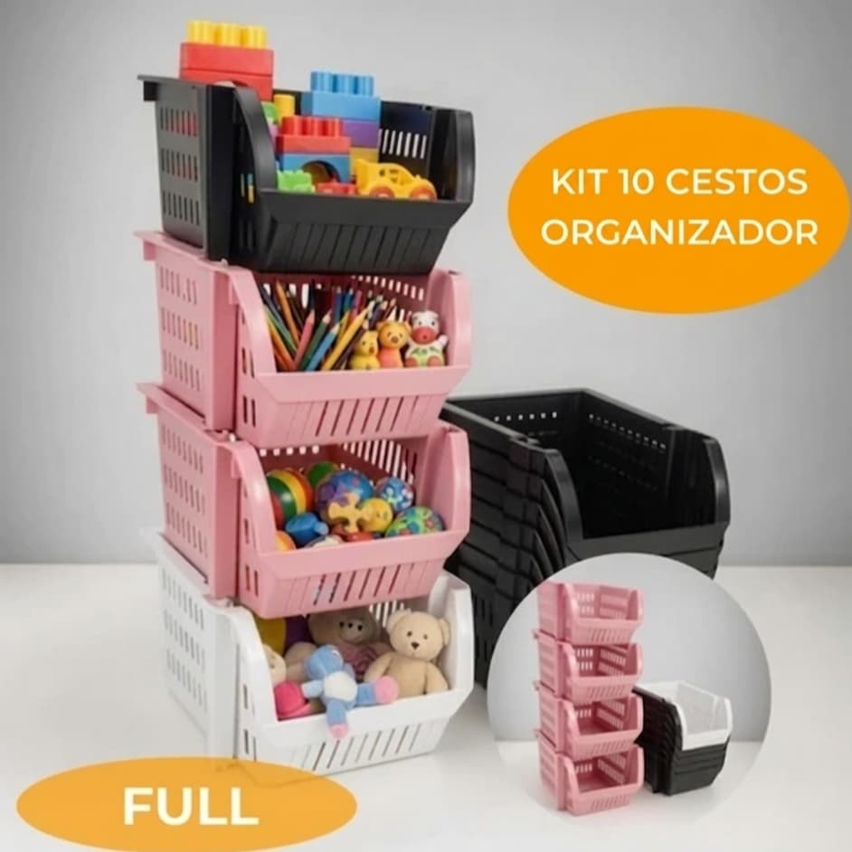 Mini Cesto Organizador Multiuso Para Cozinha, Banheiro e Lavanderia Empilhável 10 peças Mini