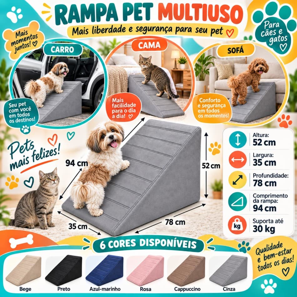 Rampa De Cachorro Para Subir Na Cama E Sofá Pet Shop Ração Escadinha Pet Antiderrapante  - BayKaiHome