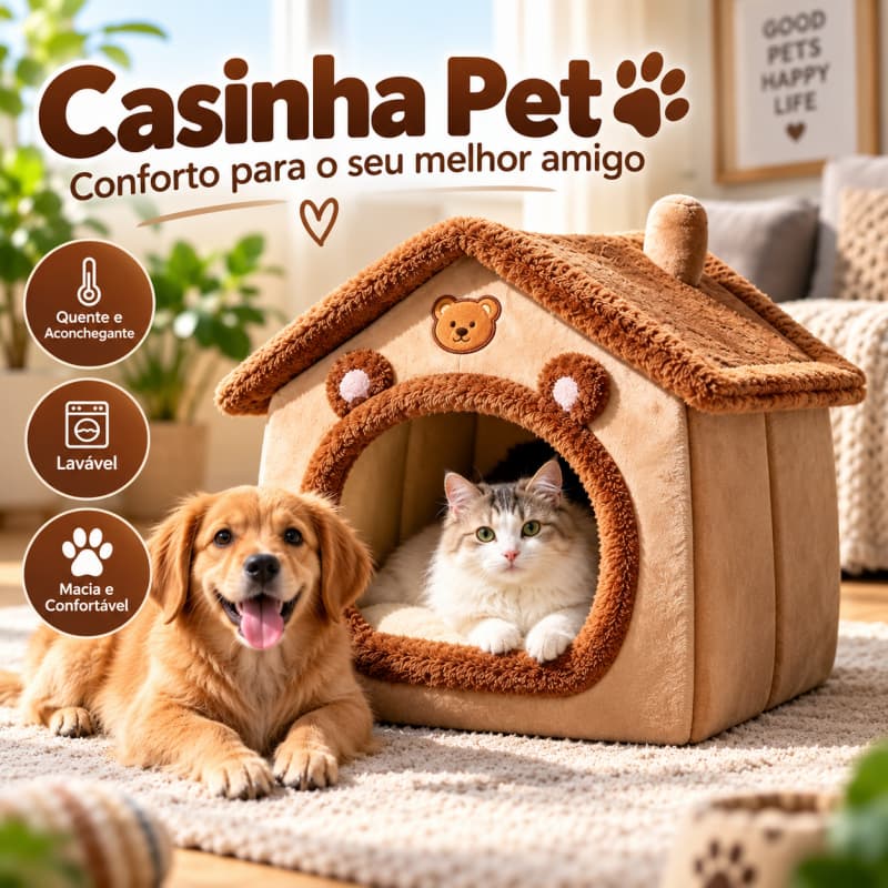Casinha Pet para Cães e Gatos, Cama Macia Aconchegante e Lavável, Confortável para Cachorro e Gato