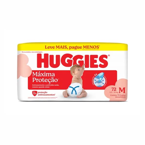 Fralda Huggies Maxima Proteção M com 72 unidades