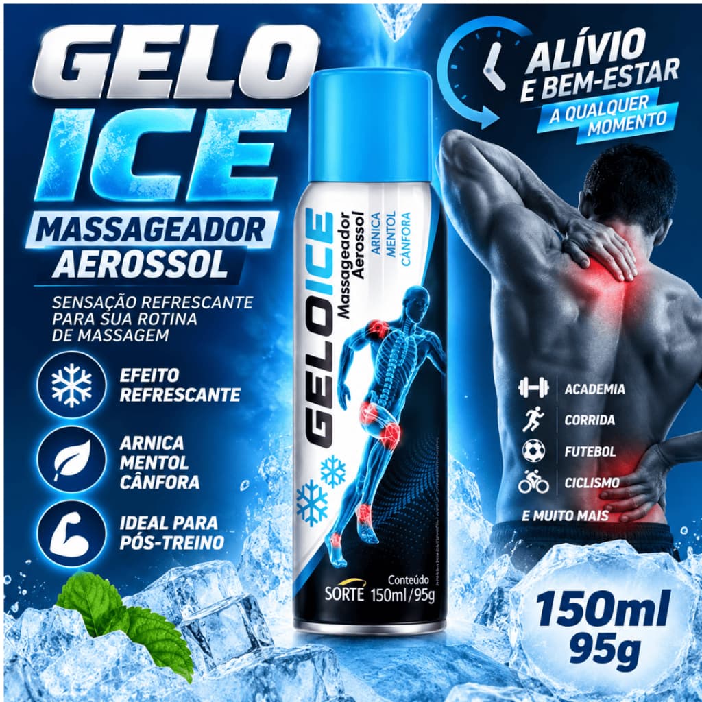Spray Massageador Muscular Gelo Ice 150ml Arnica Mentol Cânfora Aerossol Pós Treino