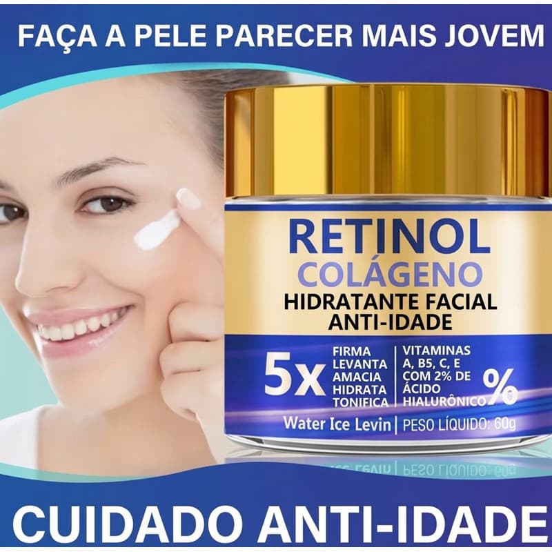 Creme Facial Retinol e Colágeno Efeito Lifting Firmeza Hidratante Anti-Idade
