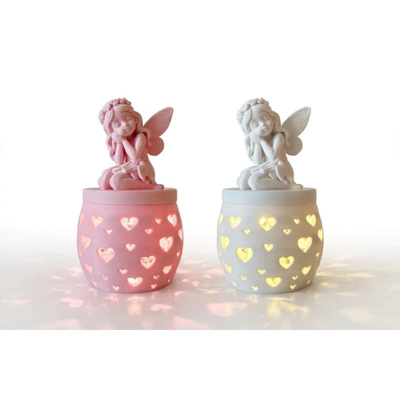 Luminária fadinha pote coração LED - Decoração quarto infantil rosa e branco com led