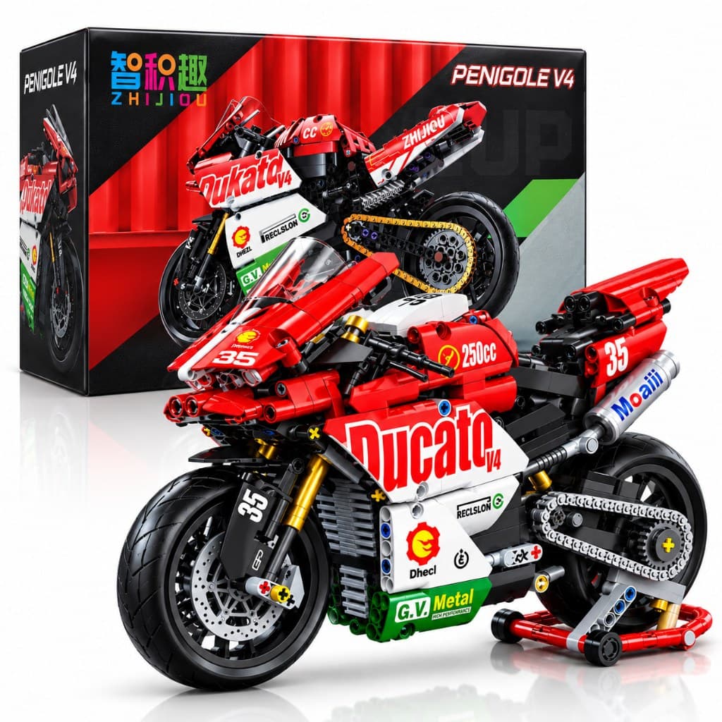 Moto Technic Blocos de Montar Ducati Penigole V4 863 Peças Escala 1:8 Com Caixa Compatível com Lego
