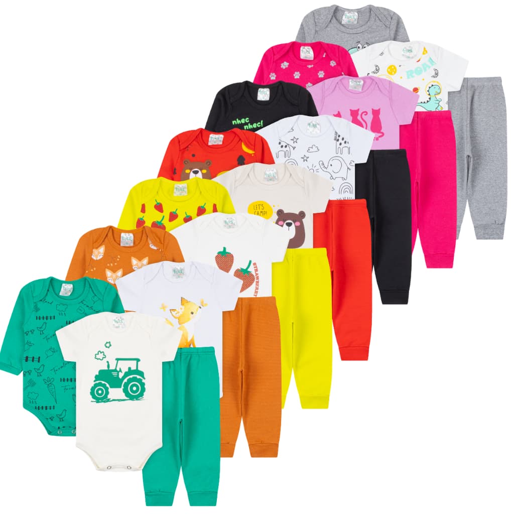 Kit 6 Bodies body Bebê Algodão Manga Curta e Longa Mijão Menino Menina Enxoval