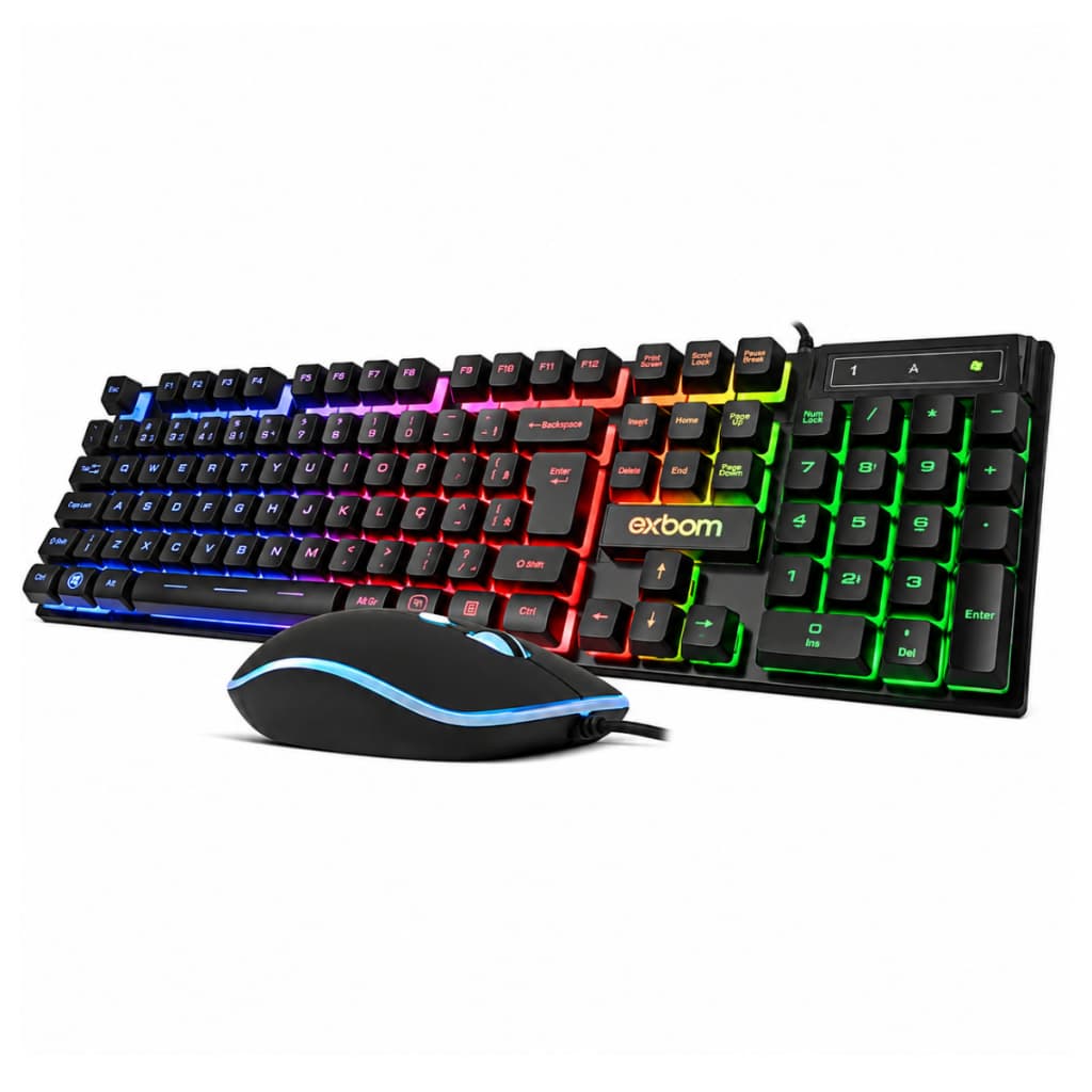 Kit Teclado Gamer Com Led Rgb ABNT E Mouse  2400 DPI Ajustavel Para Pc Computador Notebook