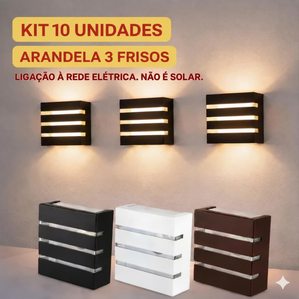 Kit 10un Arandela Slim Luminária Bivolt 3 Frisos 2 Focos Uso Externo e Interno Acompanha Lâmpada LED Bivolt