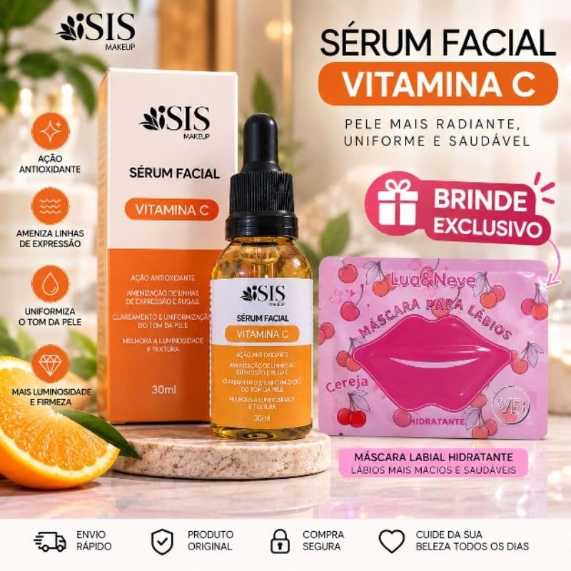 Sérum Facial Vitamina C 30ml Isis Makeup Clareador + Brinde Máscara Hidratante Labial