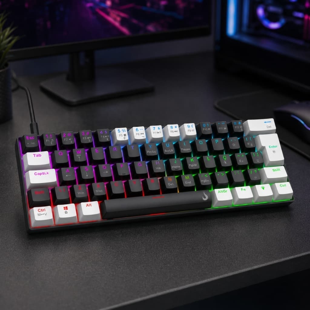 Teclado Mecânico 60% Gamer Rise Mode Nova 01 Rgb Abnt2