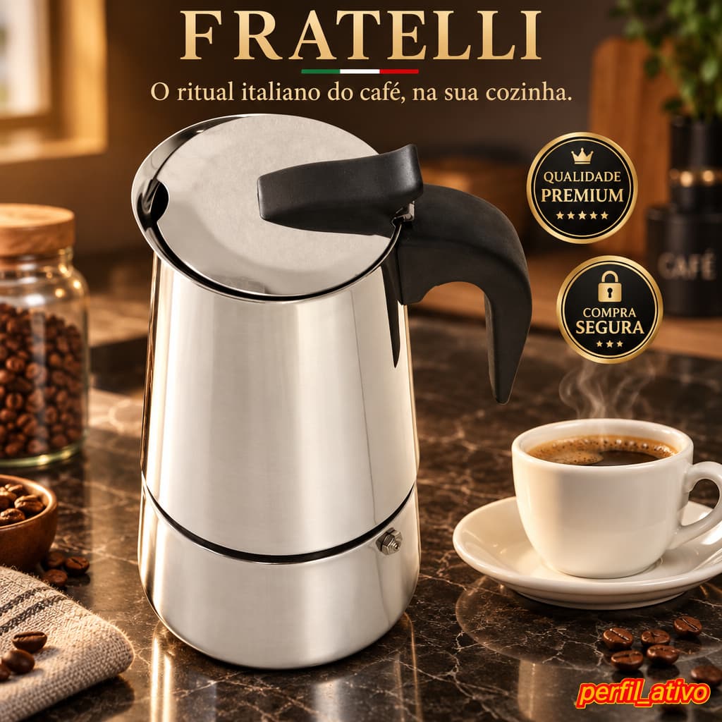 Cafeteira Italiana  Fratelli Inox Premium - 6  Xícaras 300ml Moka para Café Expresso - Garanta a Sua