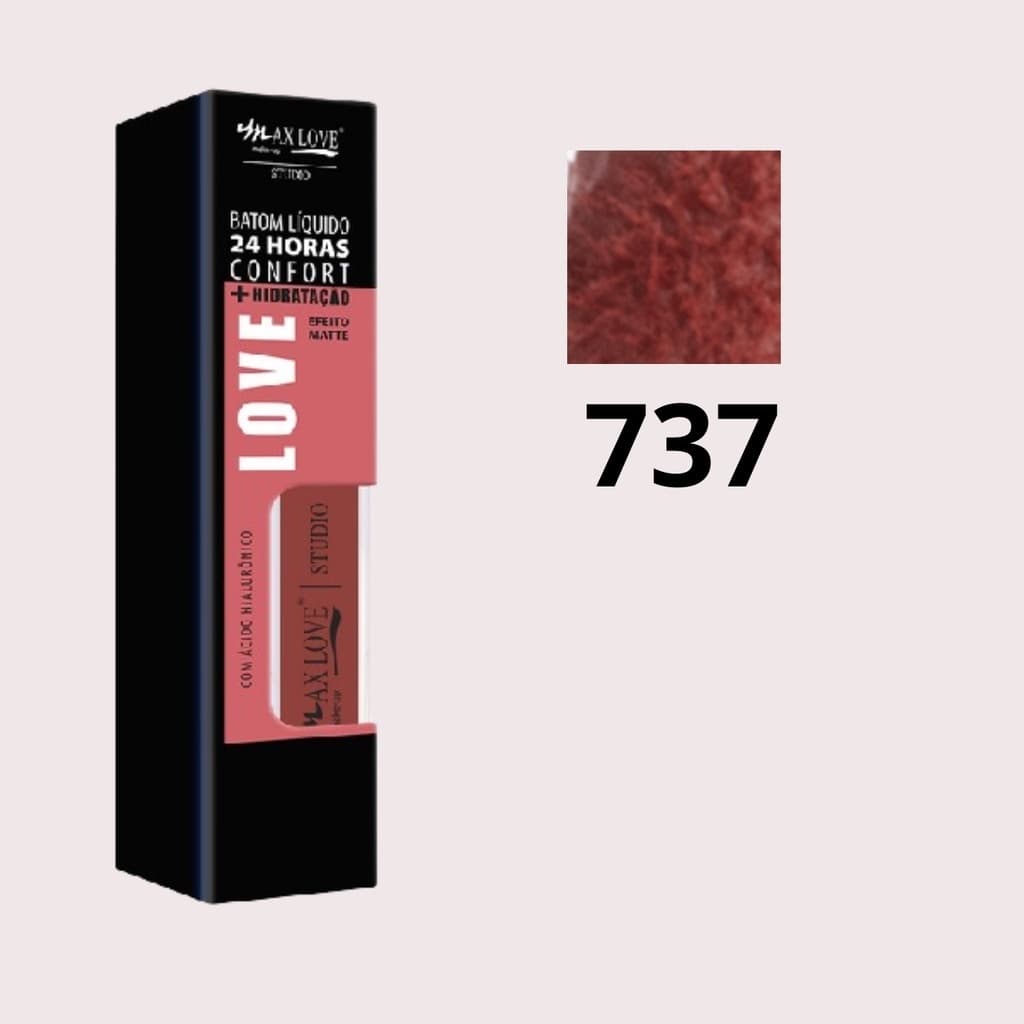 Batom Líquido Max Love 24 Horas Confort - Cor 737 - Matte de Alta Pigmentação e Longa Duração - Maquiagem Boca