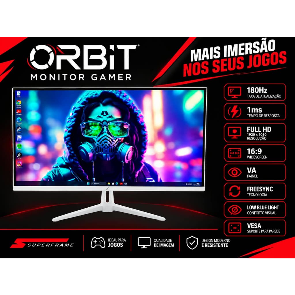 Monitor Gamer Orbit SuperFrame Full HD 180Hz 1ms SEMI NOVO
