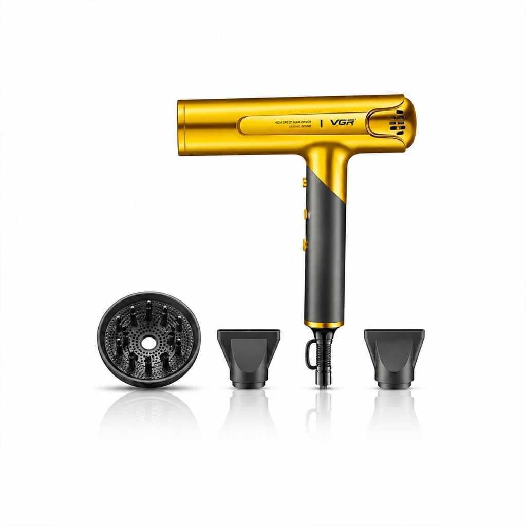 Secador de Cabelo Dobrável VGR Profissional Para Barbearia Salão Potente Premium Na Cor Dourado