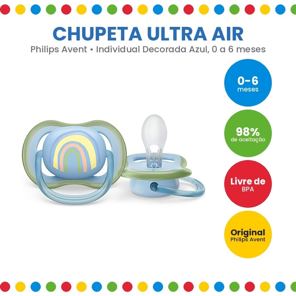 Chupeta Ultra Air Individual - 1 unidade - 0 a 6 Meses - Azul - Philips Avent (SCF086/03)