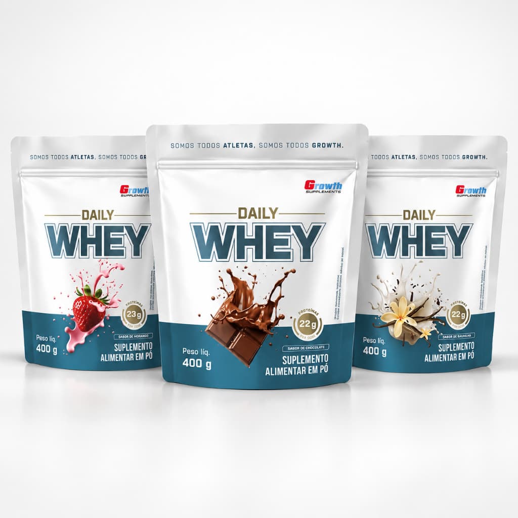 Daily Whey Protein 400g Suplemento de Proteína Em Pó - Morango, Chocolate ou Baunilha