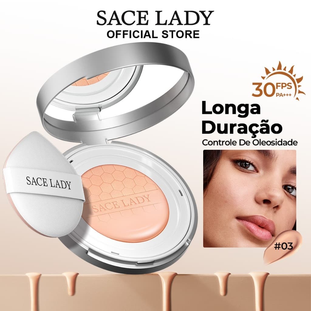 Base Líquida Cushion SACE LADY Corretivo FPS30 Alta Cobertura Aplicação Fácil Maquiagem