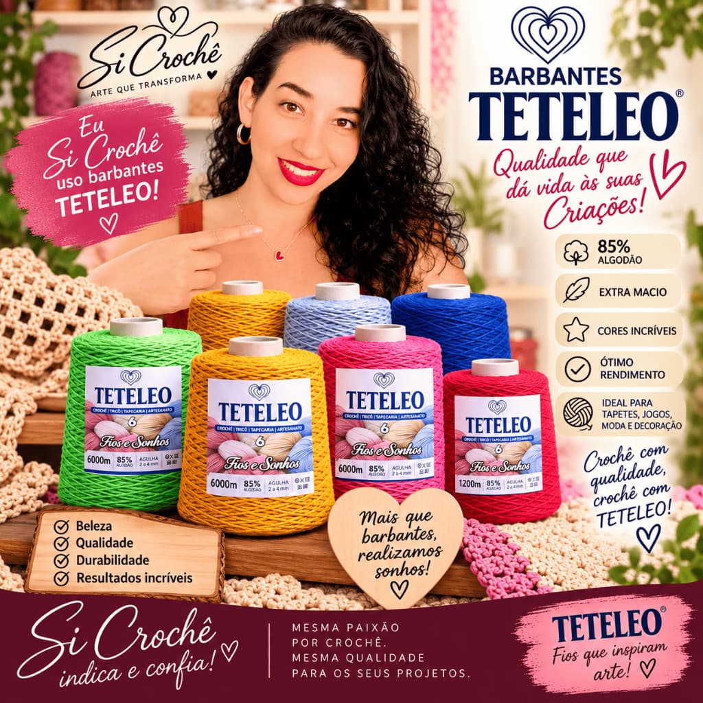 Barbante TeTeLeo e Si Do Croche Sem Poeira Não Desbota  Fio Nº6 – Ideal para Crochê, Tricô e Artesanato Fios e Sonhos
