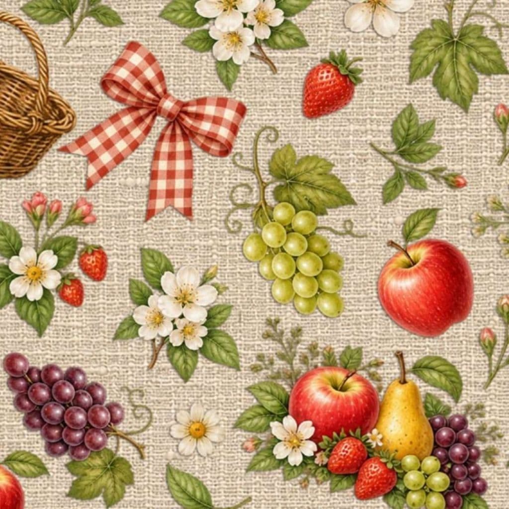Tecido Patchwork Digital Frutas, Laços e Cestas DGFA917178