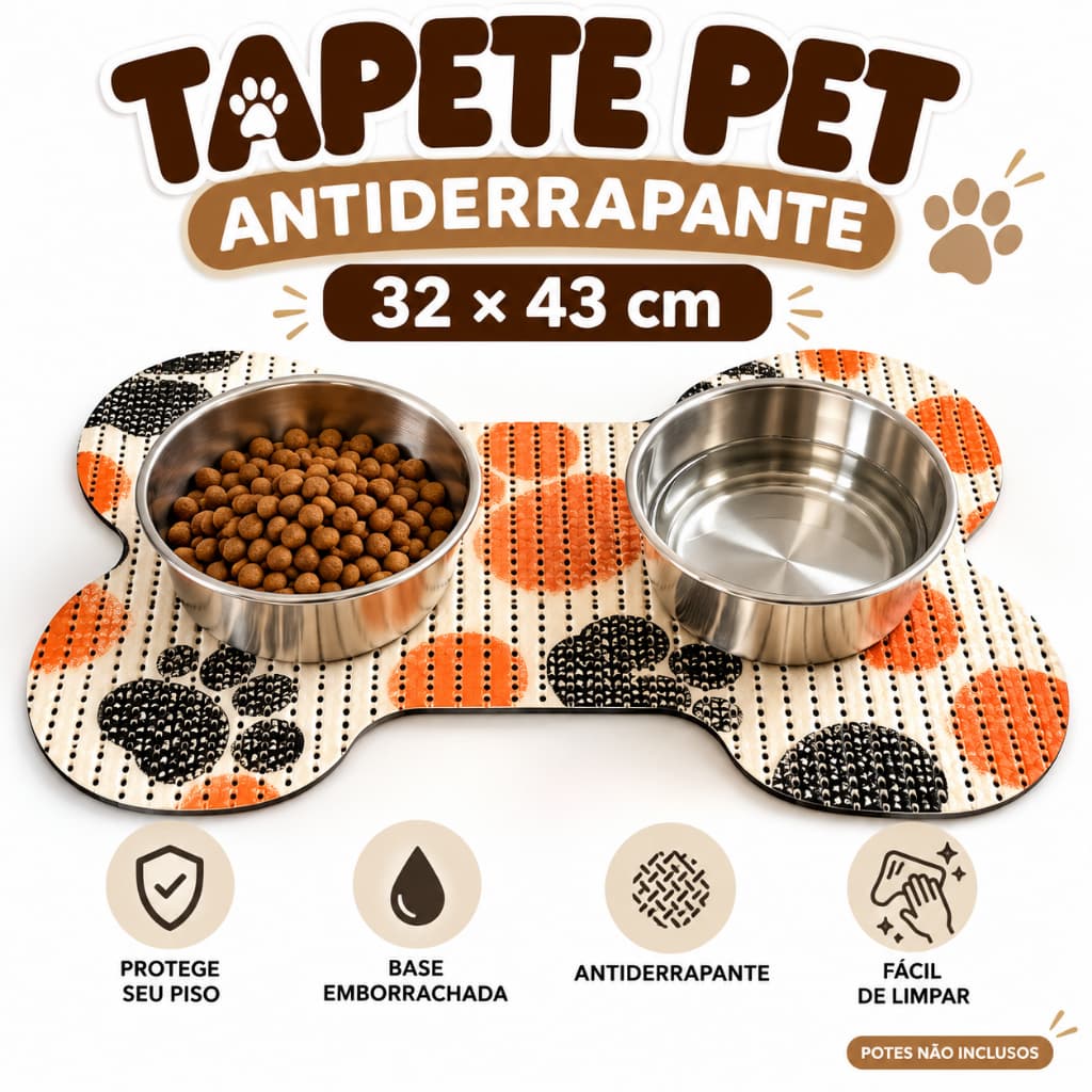 Tapete Pet Antiderrapante Emborrachado 32x43cm para Comedouro Bebedouro Pote Ração Água Cachorro Gato