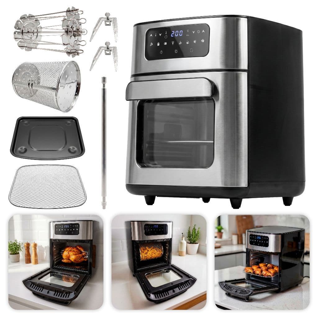 Fritadeira Elétrica Air Fryer Digital 12L 1700W Inox Forno Oven Cesto Giratório Visor Transparente Nakasaki