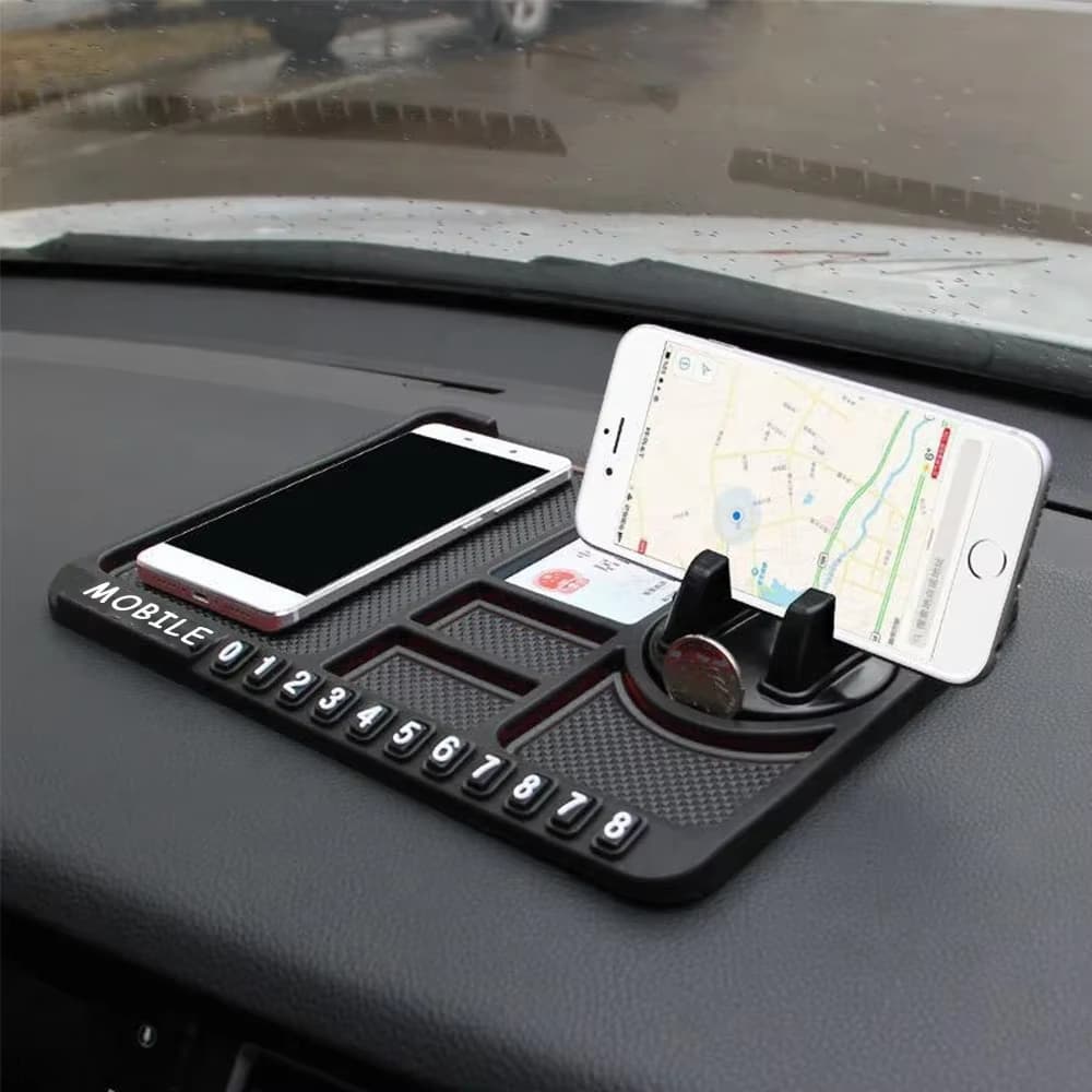 Tapete Organizador Antiderrapante para Painel Automotivo com Suporte Celular e Placa de Estacionamento