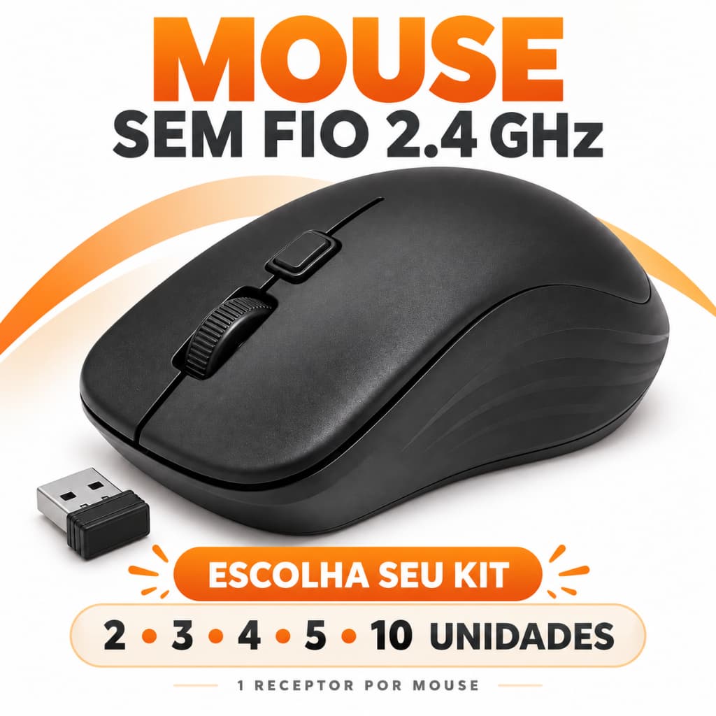 Kit 2 3 4 5 e 10 Mouse Sem Fio 2.4Ghz Grande e Ergonômico para Estudo Trabalho e Dia-a-Dia