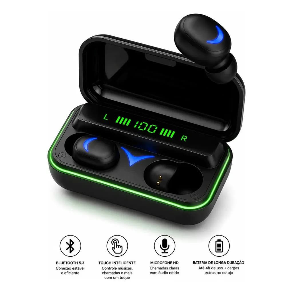 Fone De Ouvido Bluetooth Sem Fio Tws E10 A Prova Dágua Preto Bluetooth 5.3 Com Microfone Touch Recarregável