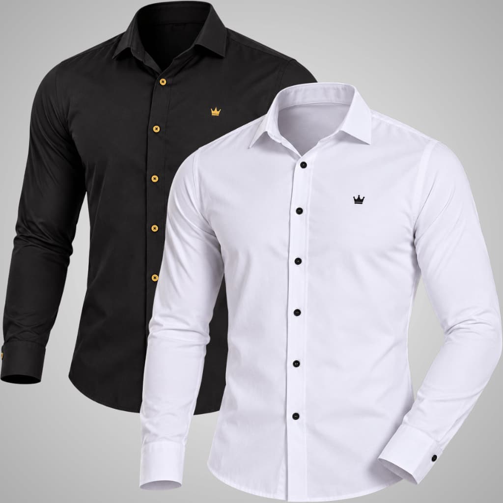 Kit 2 Camisas Sociais Masculinas Manga Longa Slim Fit Premium Casamento Trabalho