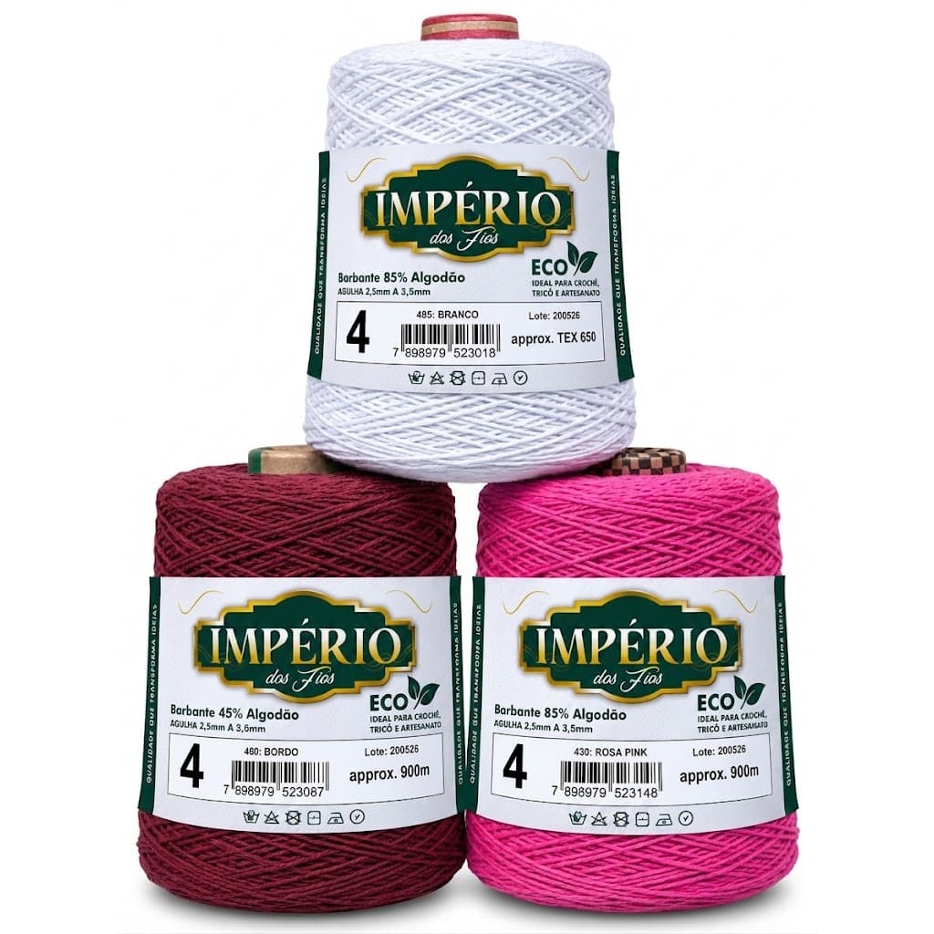 KIT 3 BARBANTES DE 600 G| FIO 4 e FIO 8  | PARA CROCHÊ E TRICÔ| IMPÉRIO DOS FIOS