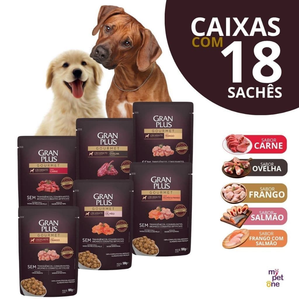 Ração Úmida Sachê GranPlus Gourmet Para Cachorros Sabores Diversos Caixa 18 Unidades