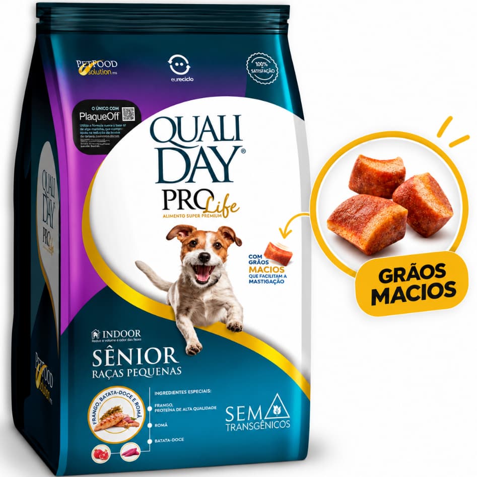 Ração Qualiday ProLife Sênior Cães Raças Pequenas 13kg Grãos Macios Sabor Frango - com PlaqueOff