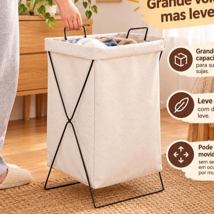 Cesto de Roupa Suja Dobrável com Suporte de Ferro, Cesto Organizador Impermeável para Banheiro Quarto, Cesto de Lavander