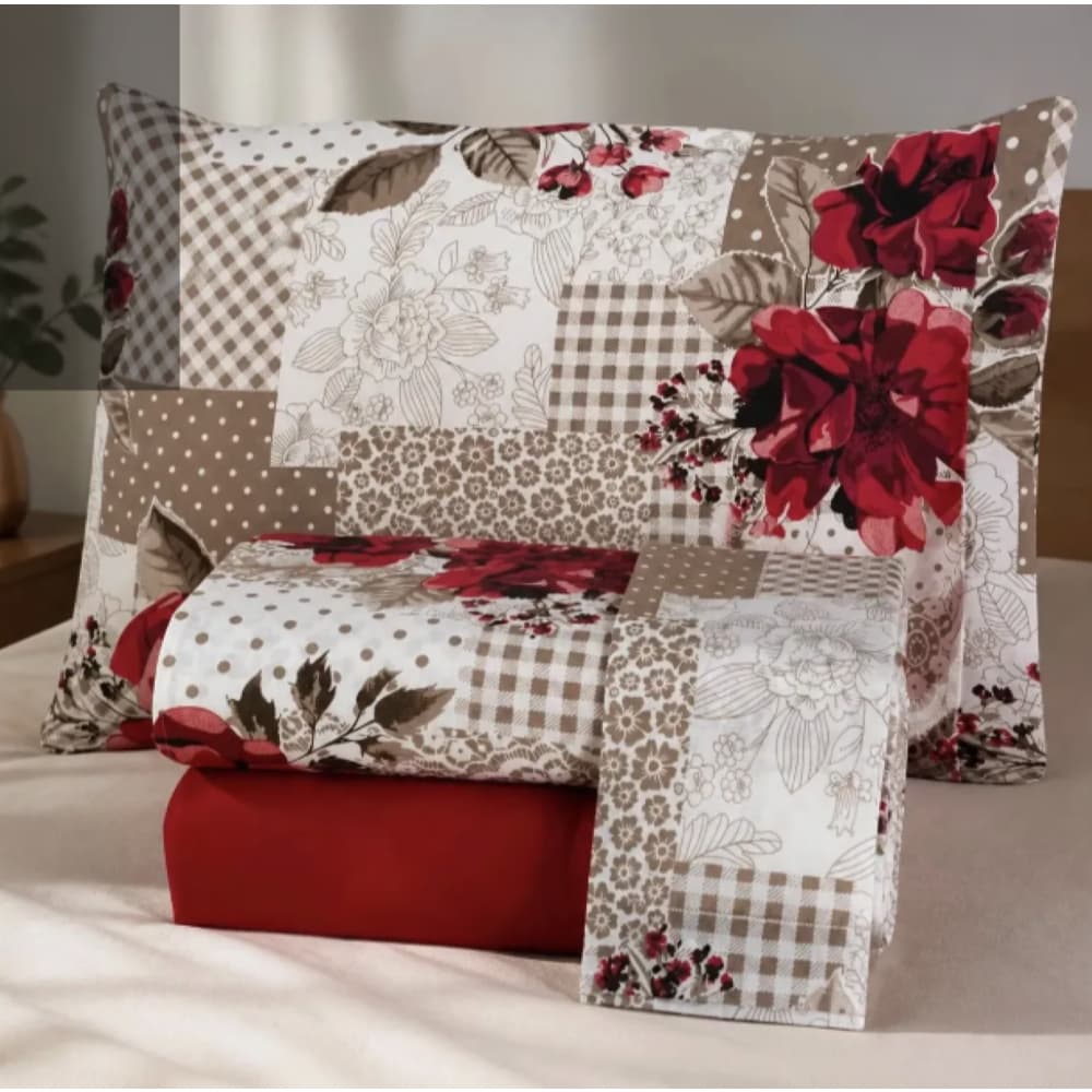 Jogo de Lençol Queen 4 Peças Percal 180 Fios Estampado 100% Algodão Cama Casal Grande Roupa de Cama Premium