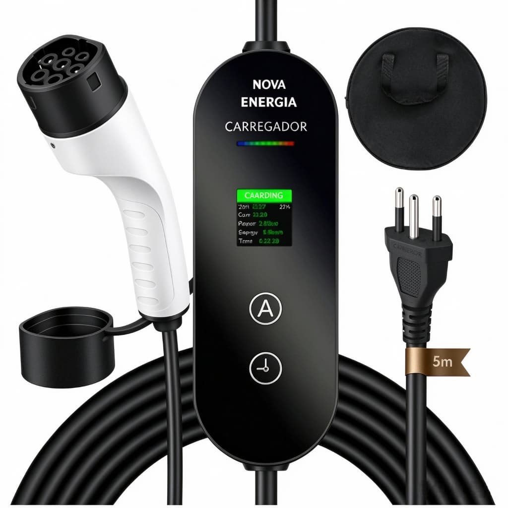 Carregador 16A Cabo 5 Metros Plug Brasil, Carregador veicular inteligente portátil