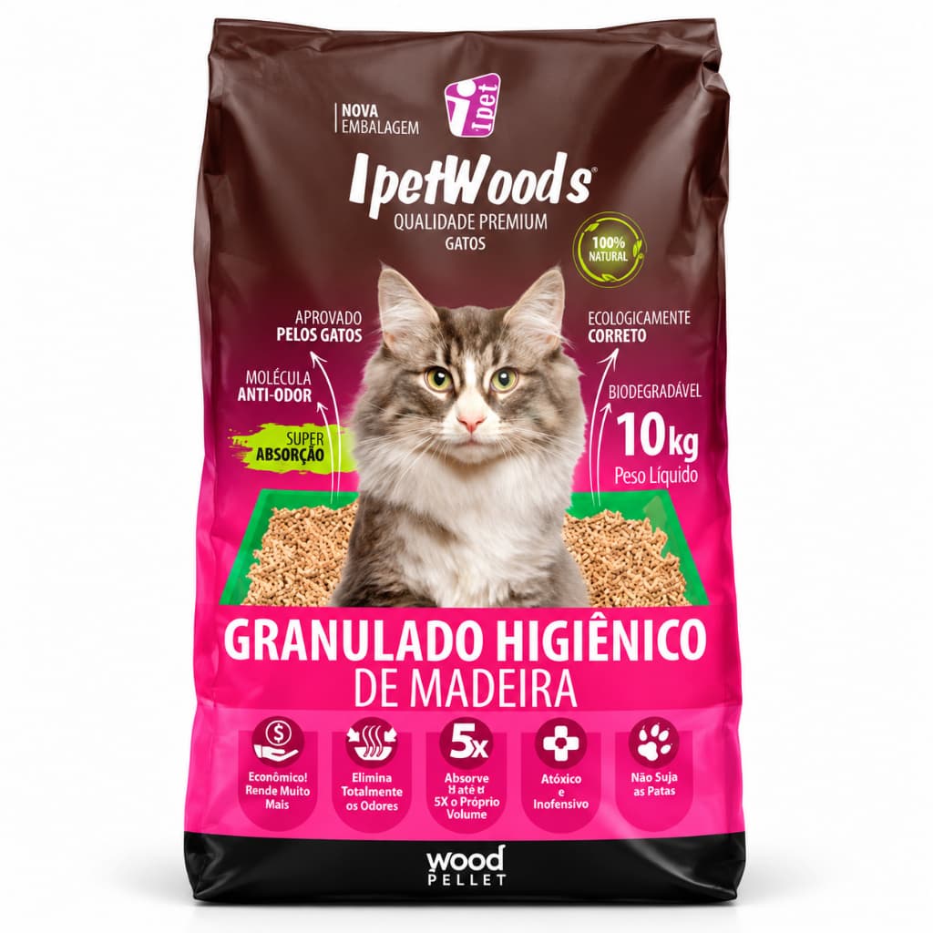 Granulado Higiênico de Madeira para Gatos 10kg – Areia Sanitária Biodegradável