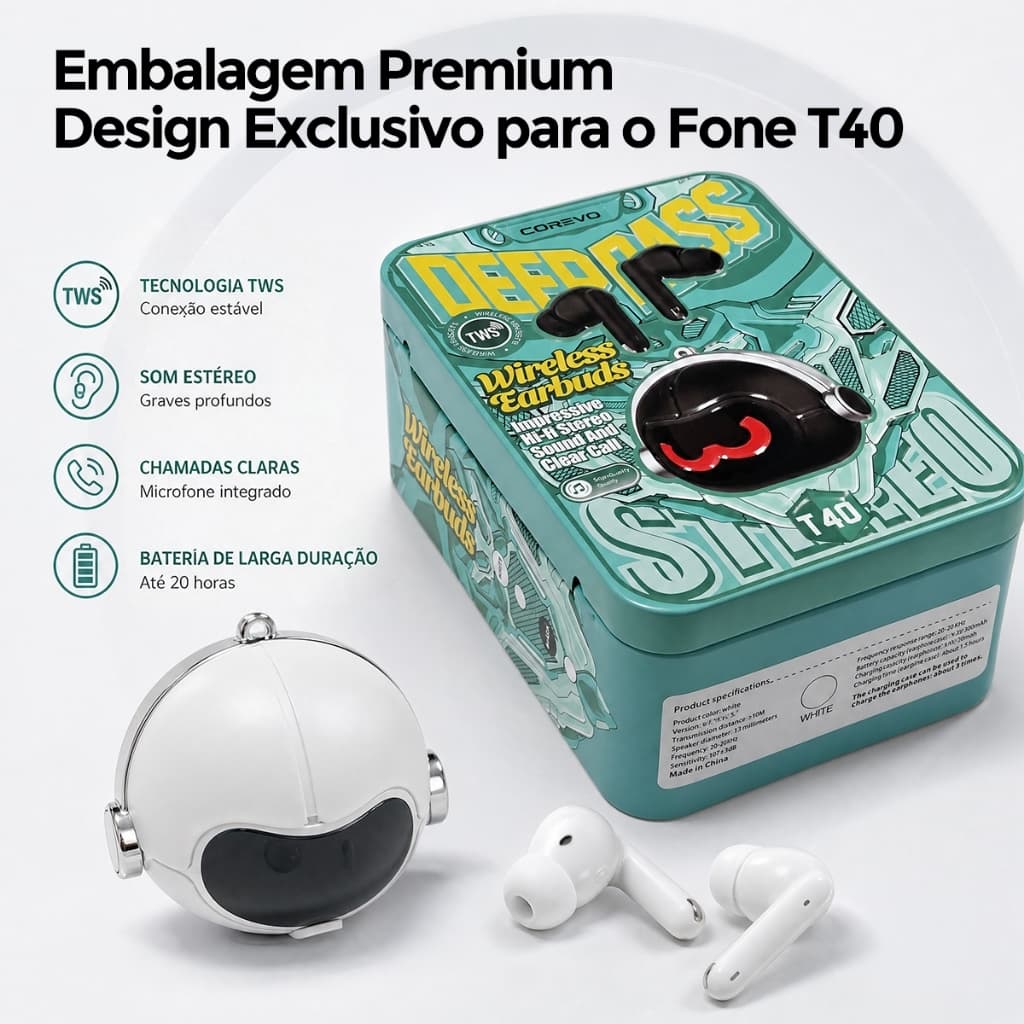 Fone de Ouvido Sem Fio com Caixa Carregadora Branca, Fone Bluetooth Intra-auricular Fone de Ouvido Bluetooth 5.3 Branco