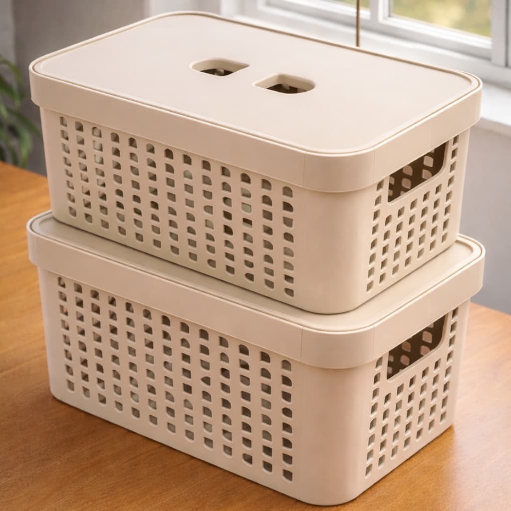 Kit 2/4 Caixas Organizadora com Tampa 4,5 Litros em Plástico Resistente Multiuso Para Banheiro Cozinha