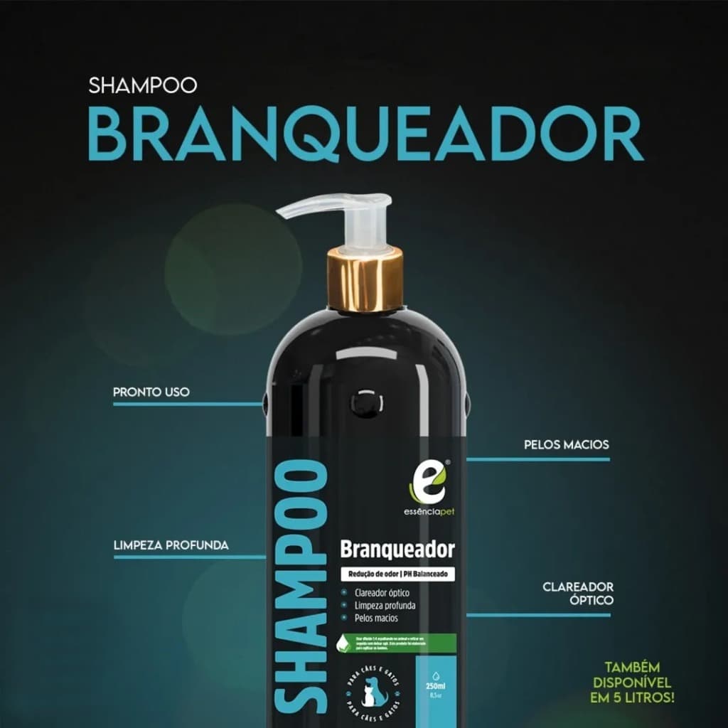 Shampoo Essência Pet Branqueador para cães e gatos 250ml