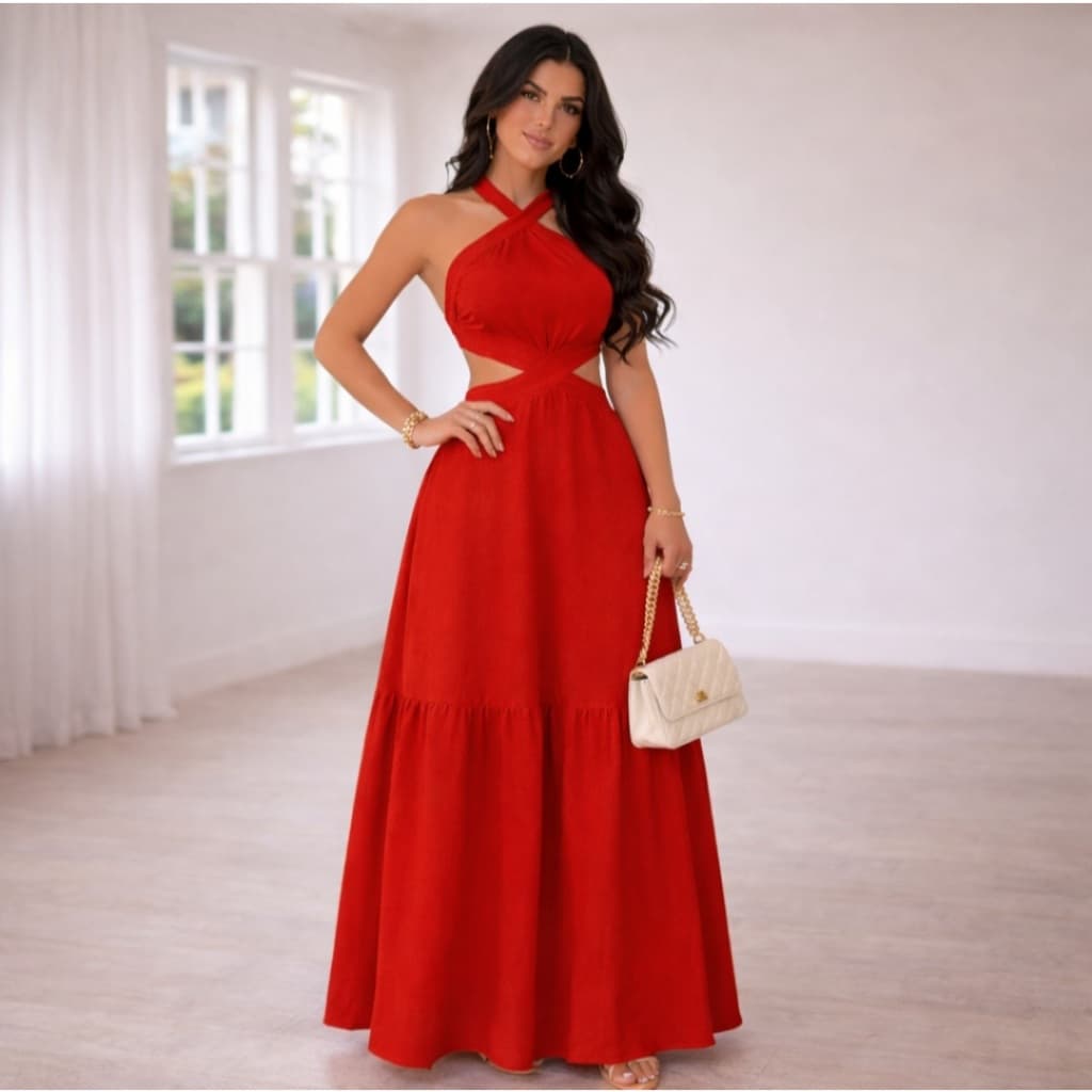 Vestido Feminino Longo Frente Única Amarra na Costa DUNA
